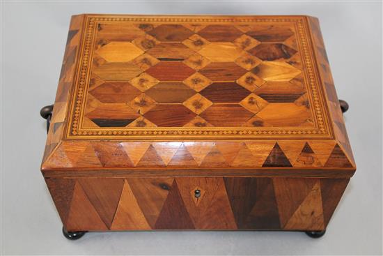 A Victorian Tunbridgeware work box, 11.5in.